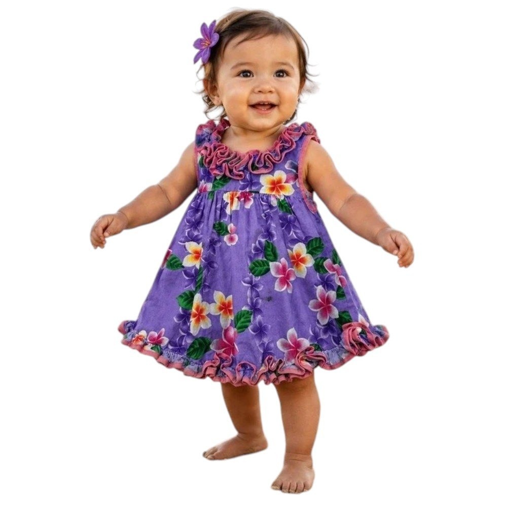 RJC Floral‎ Plumeria Dress Baby Girls 18M Purple Excellent Made in Hawaii Ruffle